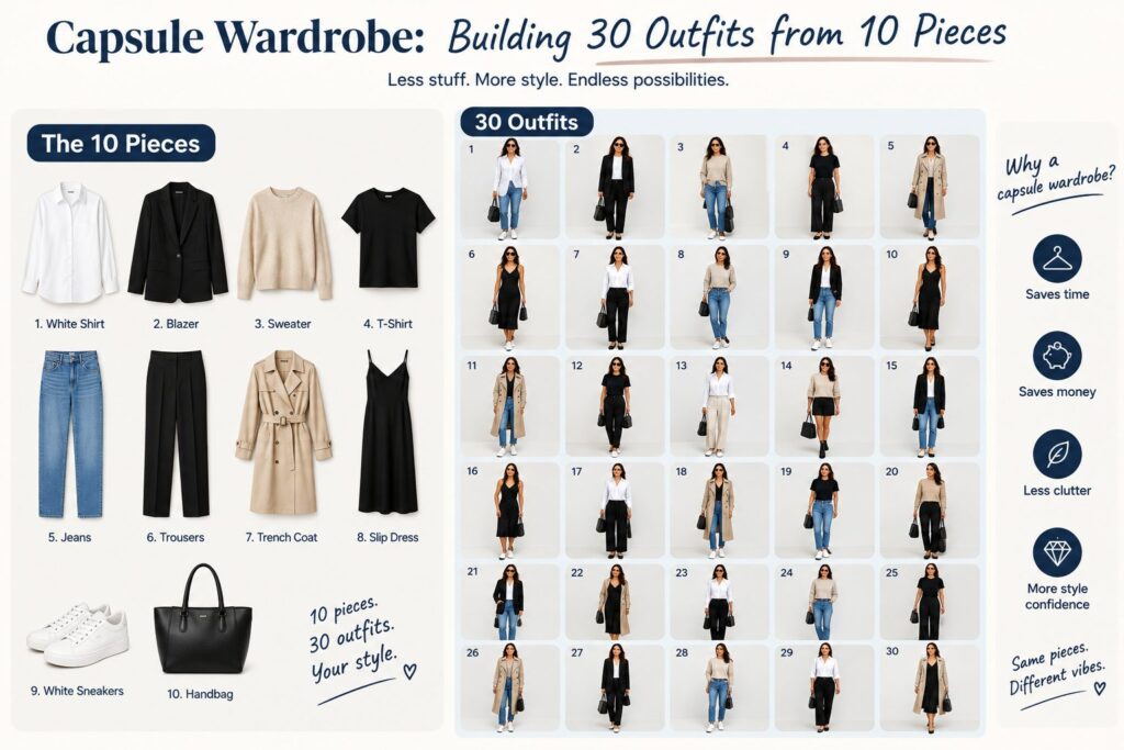 Capsule wardrobe: building 30 outfits from 10 pieces