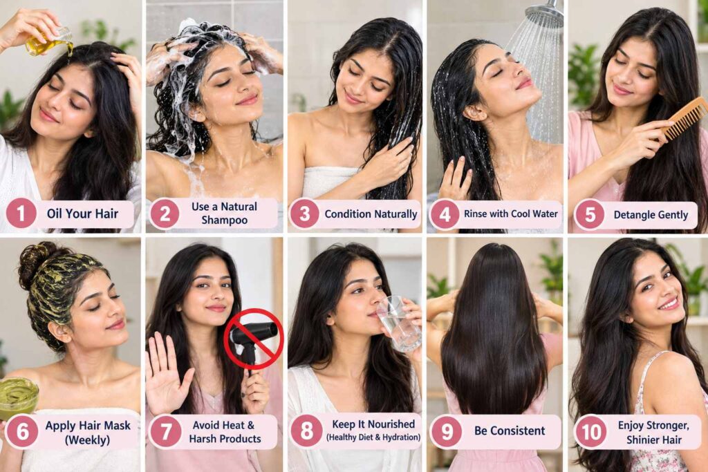 Natural Hair Care Routine for Strong, Shiny Hair at Home